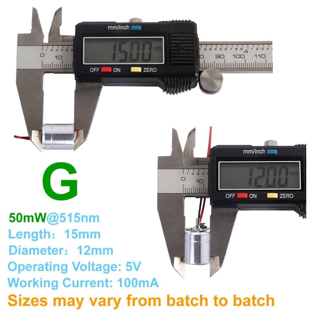 Φ12x15mm DC 5V Red-100mW Green - огляд і ціна Industrial Blue Laser