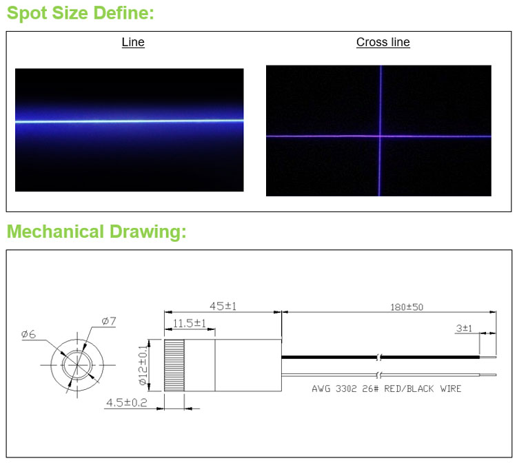 D12x45mm Focusable 405nm 1mW-- - огляд і ціна Industrial Blue Laser